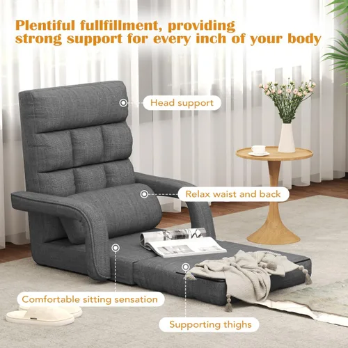 Miniatura 3 de WAYTRIM Sillón para interiores de 6 posiciones, silla de piso para juegos para adolescentes y adultos, sofá perezoso para mascotas con reposabrazos