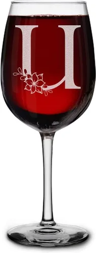Miniatura 23 de shop4ever Copa de vino con monograma floral con inicial grabada de 16 onzas (B), copa de vino grabada con tallo para mujer, regalo de cumpleaños