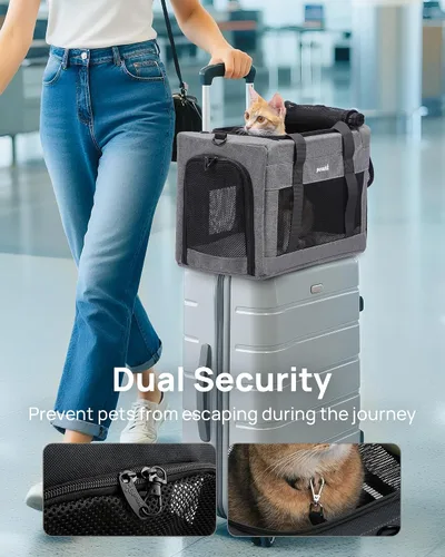 Miniatura 4 de Transportador de gatos aprobado por aerolíneas, transportador de mascotas de lado suave, transportador portátil para perros con estructura estable