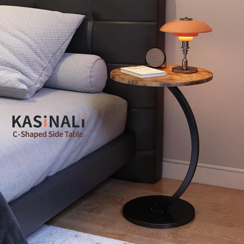 Miniatura 9 de C Shaped Side Table End Table Round Small Side Tables with Metal Frame for Sofa Bed Couch TV Tray Tables for Living Room Bedroom Small Spaces