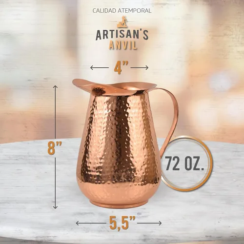 Miniatura 4 de Jarra de cobre martillado Artisan's Anvil con asa, 100% cobre, resistente, hecha a mano, 70 fl. Oz., mejor para agua, Ayurveda, Moscow Mules