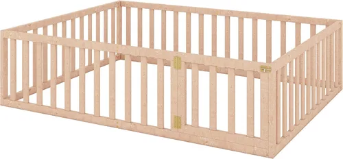 Miniatura 5 de Bellemave Cama de suelo para niños, marco de cama Montessori tamaño Queen con barandillas de valla para niños, camas de madera para niños y niñas