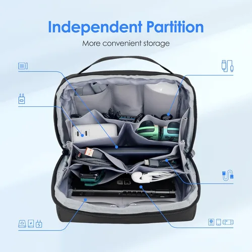 Miniatura 6 de LENTION Estuche organizador de electrónica premium con asa, bolsa grande de viaje con múltiples compartimentos para tableta, cargadores de MacBook