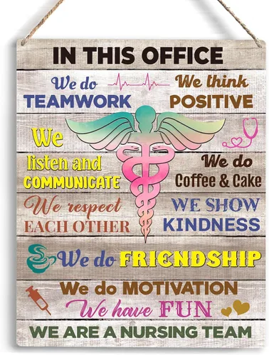 Miniatura 10 de Dear My Team - Arte de regalo de enfermera, arte de pared para personal médico, letrero colgante de madera inspirador para oficina, 10 x 8 pulgadas