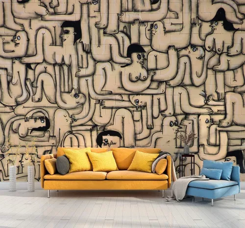SIGNFORD - Papel tapiz colorido diseño de graffiti removible, papel de colgadura adhesivo para decoración de habitación y sala
