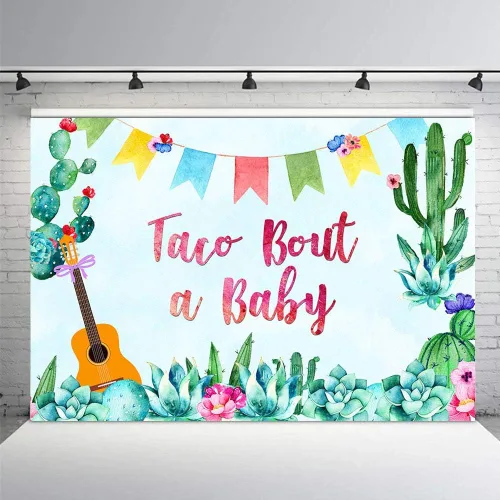 Miniatura 3 de Fondo de fiesta de taco de 7 x 5 pies, para fiesta de bebé, para el cinco de mayo, niño mexicano, baby shower, fotografía, cactus, decoración