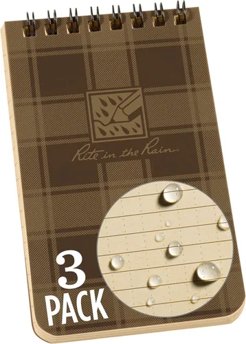 Rite in the Rain - Cuaderno con espiral superior resistente a la intemperie, 3 x 5 pulgadas, cubierta a cuadros color marrón y canela, patrón