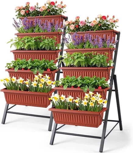 Miniatura 11 de Homdox Cama de jardín vertical de 3.74 pies, maceta elevada vertical de 5 niveles, 23 x 26 x 45 pulgadas, cama elevada para jardín al aire libre