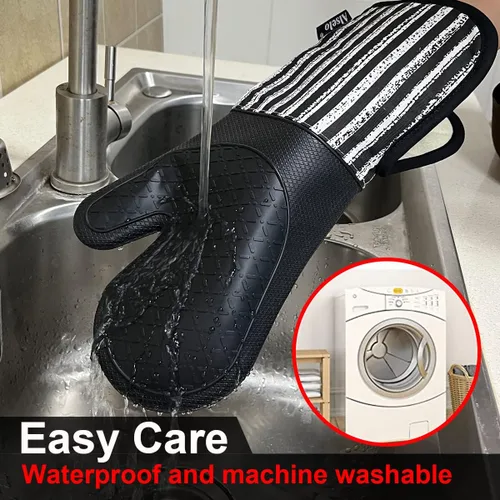 Miniatura 6 de Alselo Guantes de horno de silicona resistentes al calor 932 ℉ con guantes de cocina impermeables y antideslizantes, juego de 2 guantes de horno