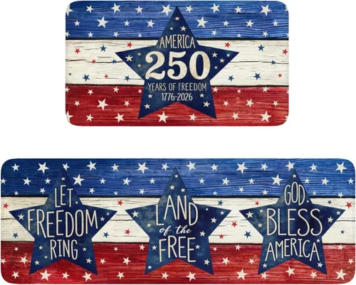 Juego de 2 alfombras de cocina para el 4 de julio, 250 aniversario de Estados Unidos, Día de la Independencia, patriótico, 4 de julio, decoración de