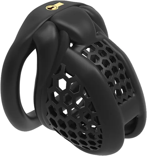 Miniatura 14 de Conjunto de Jaula Peniana de Miel Respirable con 4 Anillos Planos, Jaulas Pequeñas para Pene, Dispositivo de Castidad para Hombres, Juguetes Negro