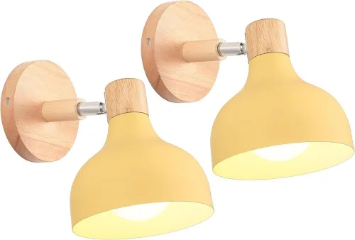 Miniatura 30 de Lámpara de pared E27 retro regulable escandinava para dormitorio, sala de estar, pasillo, cocina, iluminación interior (Amarillo, 2 piezas)