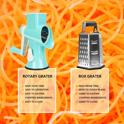 Miniatura 7 de Rallador rotativo de queso con asa, versátil rallador de queso con base de succión antideslizante, triturador de queso y rebanador de alimentos
