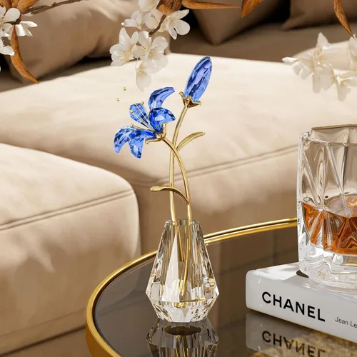 Miniatura 8 de YWHL Figura de flor de lirio de cristal con jarrón, hecha a mano, regalo de flor de lirio azul para mujer, regalos de boda para pareja, decoración