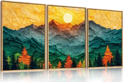 Miniatura 59 de Celestdeco Juego de arte de pared en lienzo abstracto y neutro grande con marco naranja, moderno y minimalista para pared, diseño geométrico bohemio