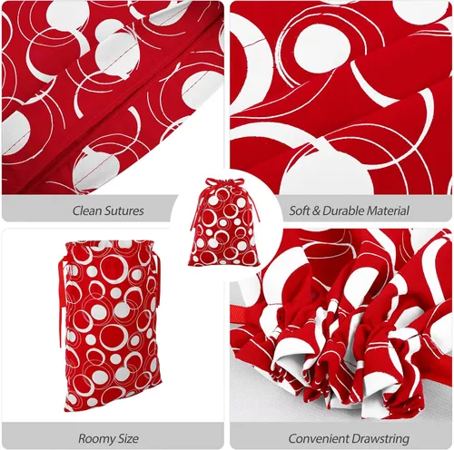 Miniatura 3 de MIMIND 6 bolsas de regalo de Navidad con cordón, tela de algodón rojo y blanco, bolsas de regalo de Navidad, bolsas reutilizables para fiestas