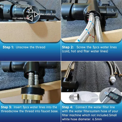 Miniatura 6 de Delle Rosa Grifo de cocina, grifo de agua potable de 3 vías, grifos purificadores de agua 3 en 1, arco alto y asas duales, grifos de fregadero