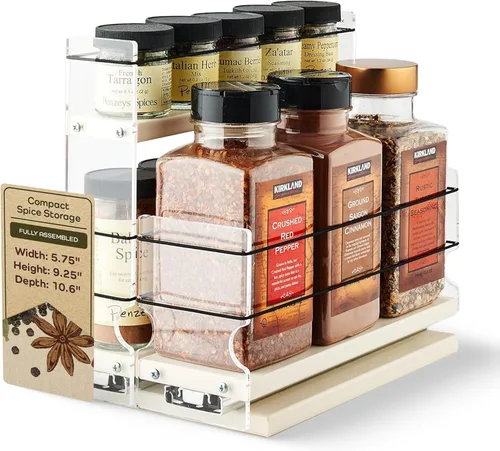 Vertical Spice Cajón combinado de especias – Almacenamiento de cocina extraíble para tarros de condimentos y estantes de despensa – Organizador