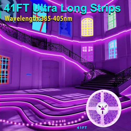 Miniatura 3 de Tira LED de luz negra de 41 pies, control de aplicación, fiesta brillante con control remoto, luz negra morada, luz UV para decoración de Halloween