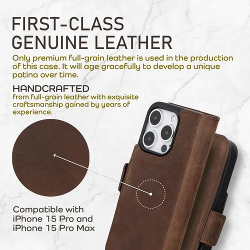 Miniatura 2 de Bayelon Cartera de cuero Cas para iPhone 15 Pro - Funda con tapa abatible, funda tipo cartera para iPhone 15 Pro, funda tipo cartera, función atril