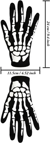Miniatura 2 de Nyicey 3 pares de guantes de esqueleto, calavera, medio fantasma, huesos para adultos, fiesta de disfraces de baile de Halloween, Negro
