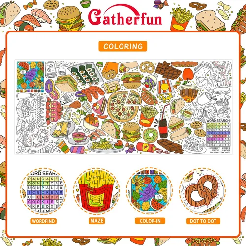 Miniatura 3 de Gatherfun Póster gigante para colorear para niños, 31.5 x 72 pulgadas, divertida actividad temática de comida para aula, cumpleaños y eventos