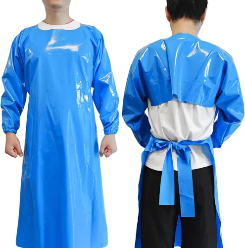 ELEBOX Waterproof Apron with Long Sleeves, Safety Apron Work Uniform for Men & Women, Chemical Resistance Anti-Tear Apron Azul