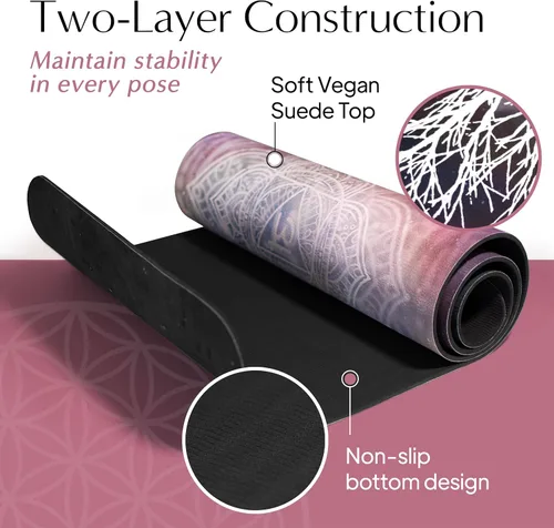 Miniatura 4 de HIGHTOP Yoga Mat with Strap Non-Slip 6mm Thick, Premium Suede & TPE Tree-of-Life Root Chakra Design (72”x24”) Yoga, Hot Yoga, Pilates and Sweaty