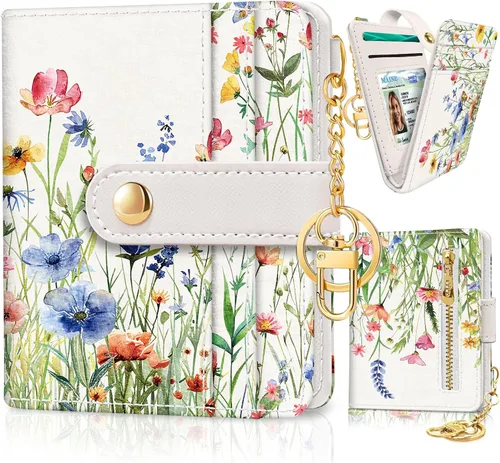 Miniatura 9 de Jogjam Cartera pequeña para mujer, Rfid delgada y compacta para tarjetas de crédito, billetera plegable de piel sintética, bolsillo con cremallera