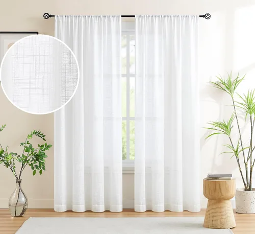 Miniatura 22 de Treatmentex Cortinas blancas y grises para dormitorio de 84 pulgadas de largo, cortinas semitransparentes con estampado de hojas para ventanas