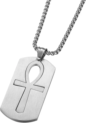 Miniatura 4 de godcow para hombre colgante de acero inoxidable religioso egipcio Ankh Cruz Dog Tag Vintage collar, cadena de 22inch, acero inoxidable, Plateado