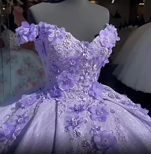 Miniatura 29 de Ftupza Preciosos vestidos de quinceañera florales 3D vestidos de tul hinchados para mujeres fuera del hombro vestido de fiesta largo FFtu09