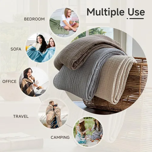 Miniatura 6 de Simple&Opulence - Manta de muselina 100% algodón, tamaño king, transpirable y ligera, de 4 capas de gasa, para cama, sofá, camping, colcha suave Café