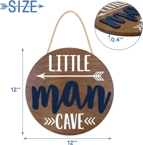Miniatura 4 de Letrero redondo de madera con diseño de cueva de Little Man para puerta de niño pequeño, cuarto de bebé, arte de pared, madera natural, dormitorio