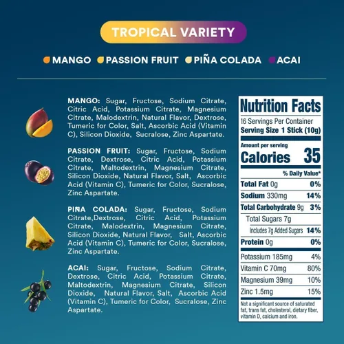 Miniatura 8 de DripDrop Hydration - Paquetes de electrolitos en polvo - Mango, acai, fruta de la pasión, coco piña - 16