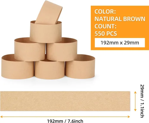 Miniatura 2 de PONNOR Paquete de 550 bandas de dinero en blanco natural kraft marrón para efectivo, correas autoadhesivas para monedas, para envoltorios