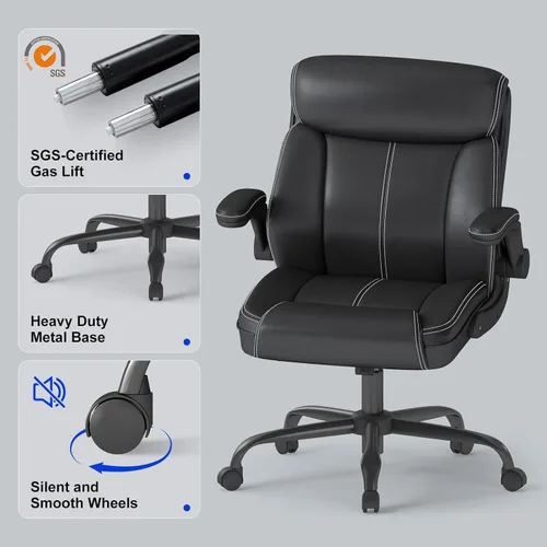 Miniatura 7 de AnyGod Silla ejecutiva con reposabrazos abatibles, soporte lumbar, altura ajustable, respaldo medio con función mecedora para ejecutivos