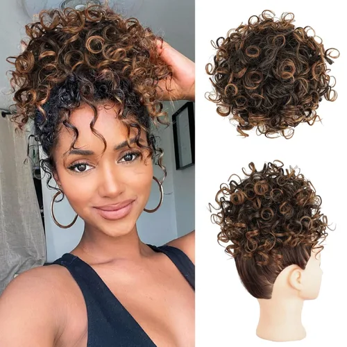 Miniatura 10 de Lommel Pieza de cabello desordenado, moño rizado, ondulado suelto, pieza de cabello con cordón elástico, moño desordenado, extensión de cola
