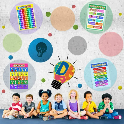 Miniatura 6 de Blulu Póster preescolar laminado para niños pequeños y niños, 2 piezas de pósteres laminados completos de días de la semana y meses del año