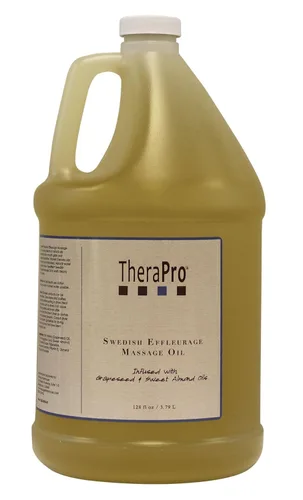 TheraPro Aceite de masaje sueco de efleuraje – 1 galón | Aceite de masaje sin perfume, totalmente natural con semilla de uva, almendras, jojoba y