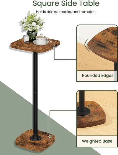 Miniatura 5 de CHOEZON Mesa pequeña para bebidas, mesa auxiliar cuadrada para espacios pequeños, mesa de Martini con pedestal, para sala de estar, dormitorio