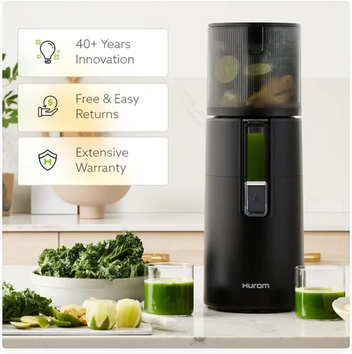 Miniatura 6 de Hurom Exprimidor lento H400 renovado y fácil de limpiar, negro mate, manos libres, tolva se adapta a productos enteros, motor silencioso, limpieza