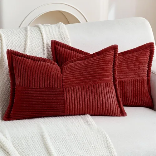 Miniatura 24 de HAUSSY Paquete de 2 fundas de almohada de 22 x 22 pulgadas, fundas decorativas de pana suave, estilo bohemio a rayas sólidas, fundas de cojín