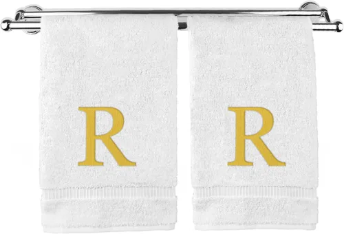 Miniatura 129 de Toalla de mano monogramada, regalo personalizado, juego de 2 - Toalla bordada con letra de bloque dorada - Extra absorbente 100% algodón turco