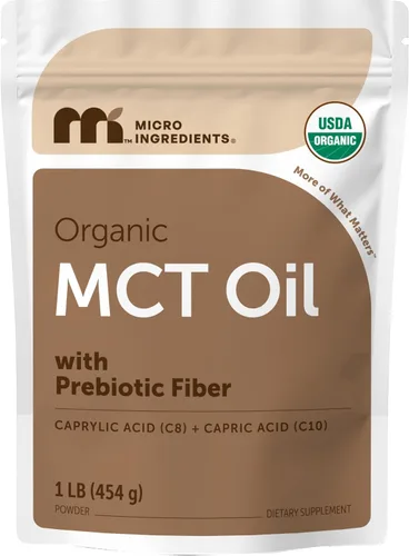 Micro Ingredients Aceite MCT Orgánico en Polvo con Fibra Prebiótica, 1 Libra (16 Onzas) | Aceite MCT C8 para Crema de Café | Sin OGM, Dieta