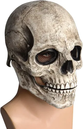 Miniatura 2 de Máscara de calavera con mandíbula móvil, máscara de calavera humana con mandíbula móvil, espeluznante casco de látex realista para Halloween gris