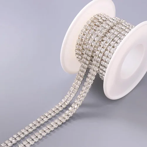 Miniatura 3 de Jerler Cadena de cierre de diamantes de imitación de 2 filas y 2 yardas para manualidades, bodas y decoraciones de ropa