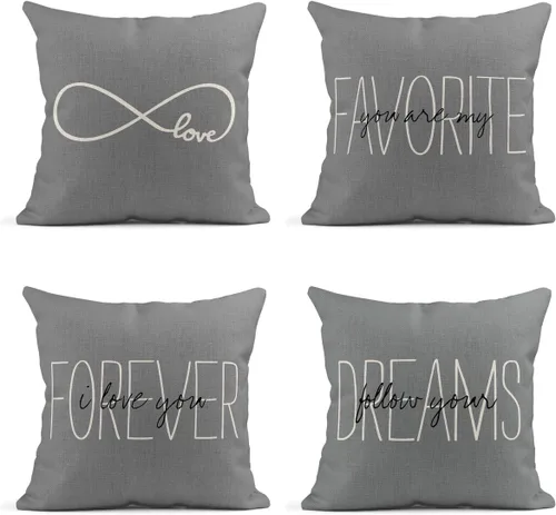 Juego de 4 fundas de almohada de lino color gris rústico Love You are My Favorite Partner I Love You Forever Follow Funda de almohada para Multi 513