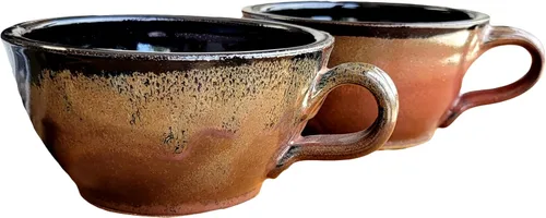 Miniatura 12 de Juego de 2 cuencos de sopa estilo granja con asas, grandes profundos, tazas colgantes de cocina, decoración de cerámica hecha a mano