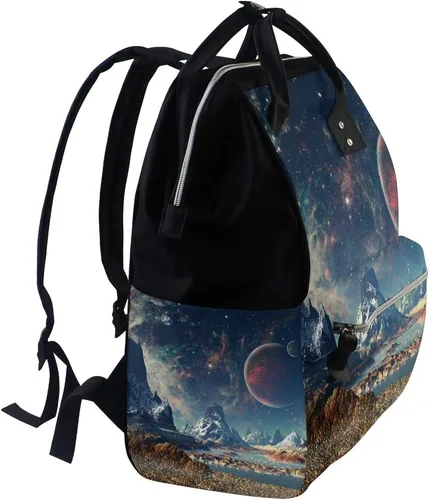 Miniatura 3 de Bolsa de pañales para bebés de gran capacidad, estilista de peluquería, tijeras de impresión duradera multifunción mochila de viaje, Alien Planeta
